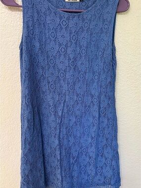 Blue Floral Lace Sleeveless Dress